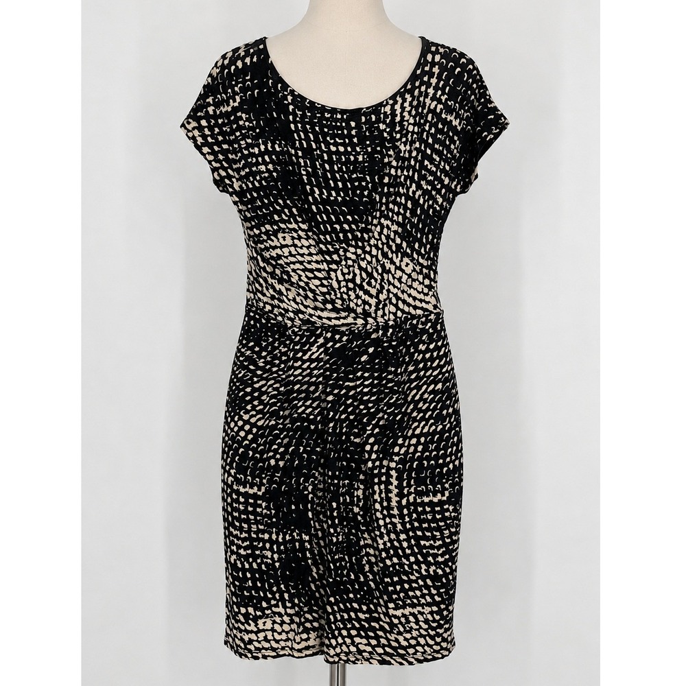 Max Mara Jersey Sheath Dress Size 10 Black Beige Abstract Print Workwear Chic